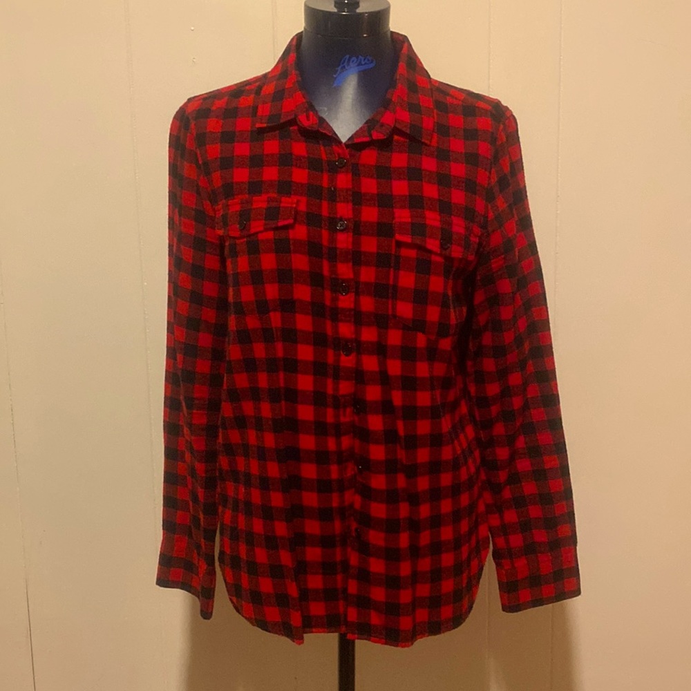 Buffalo plaid women’s button down, size medium